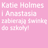 Katie Holmes and Anastasia the piggy hanging out at Suri's school!